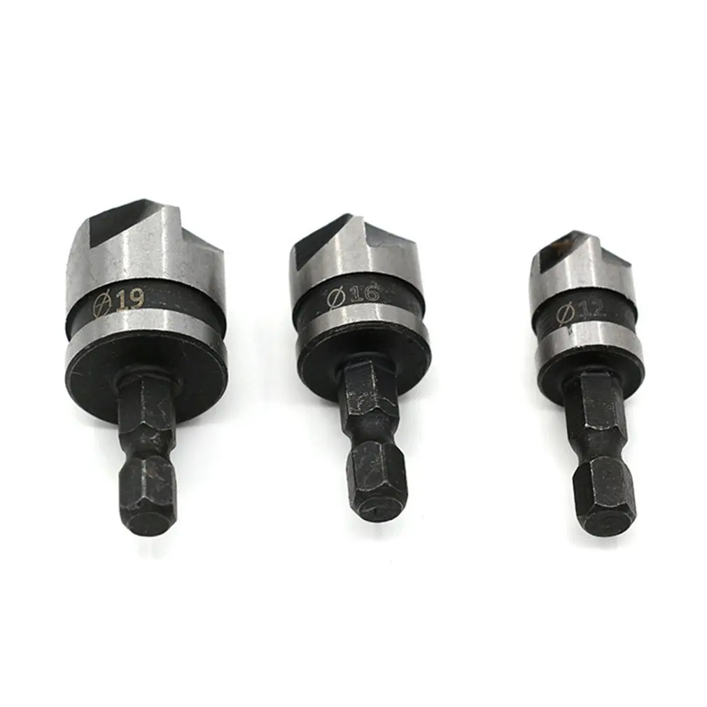 

3PCS/SET 90 Degree Hex Shank Drill Bit 12/16/19mm Woodworking Chamfer Counter Sink Chamfering Debur Countersink