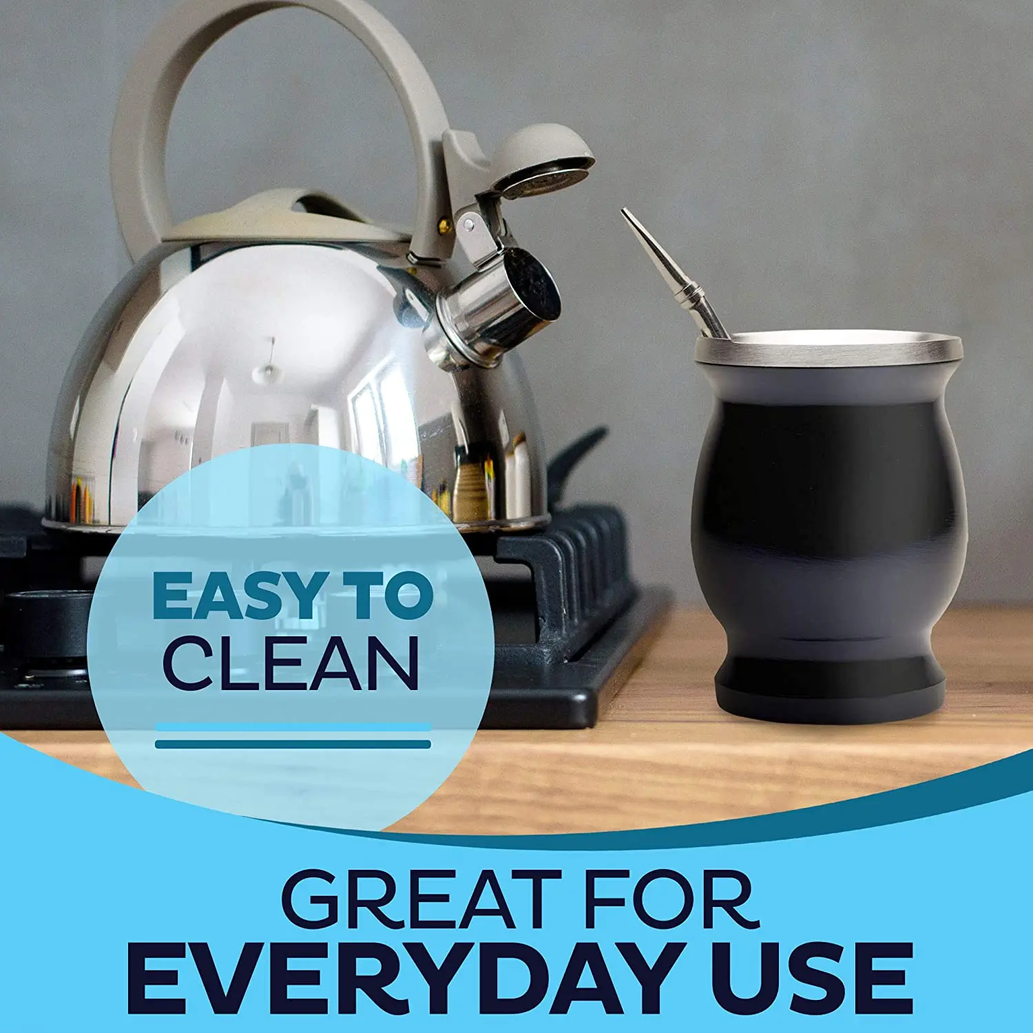 

Yerba Mate Natural Gourd/Tea Cup Set 8 Ounces Bombillas Yerba Mate Straw,Cleaning Brush,Stainless Steel,Double-Walled,Easy Clean