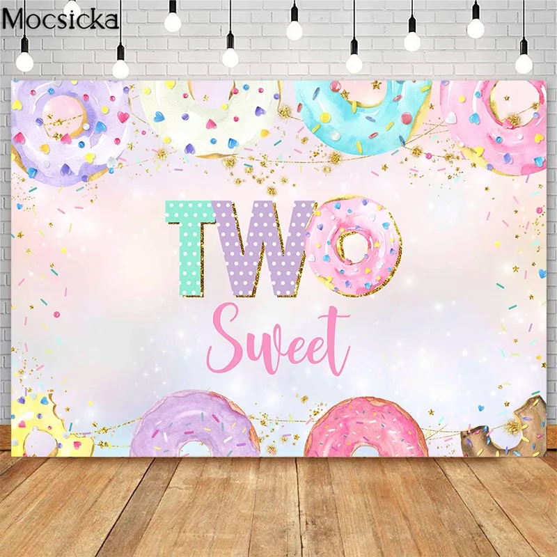 Блестящий Фон для фотосъемки с изображением двух милых пончиков и девушек