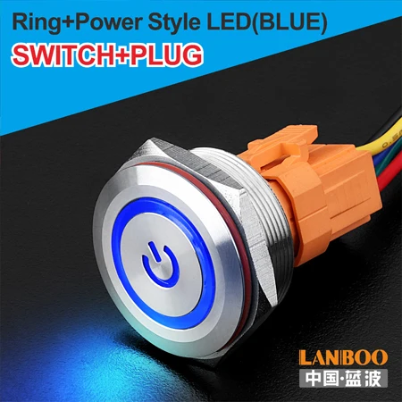 B Power Button Plug 30 мм Одноместный двухполюсный DPDT кнопочный переключатель двери схема с светильник 12V24V220V - Цвет: B Power Button Plug