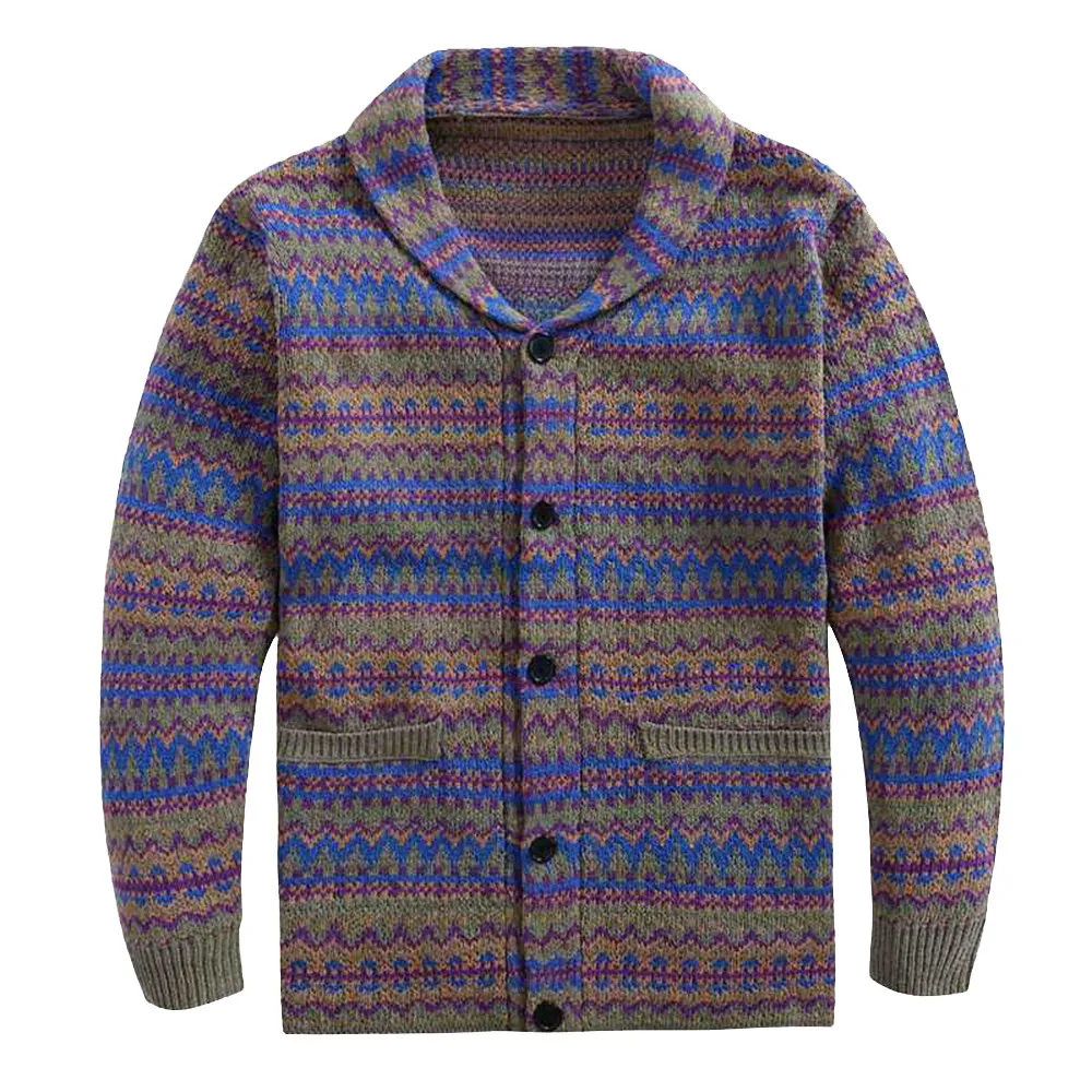 

Осенне-зимний прямой плотный полосатый вязаный свитер, куртка с лацканами, повседневный мужской свитер с длинными рукавами SY0075