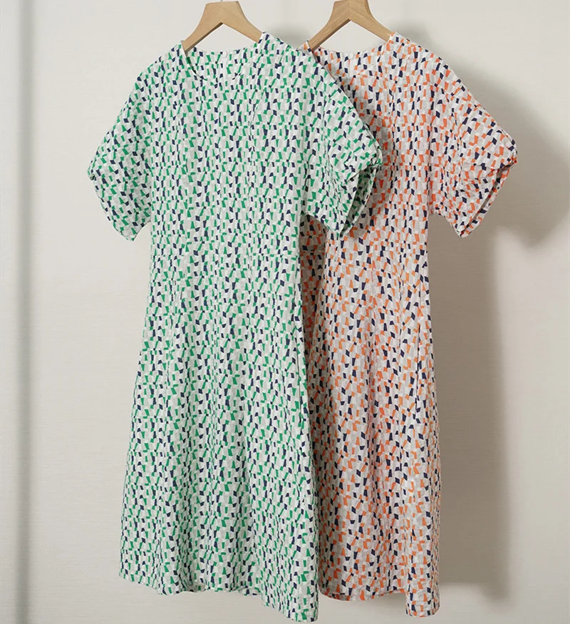 

Женское короткое платье с круглым вырезом и принтом, простое свободное хлопковое платье с рукавами-фонариками, летнее Женское Платье До Кол...