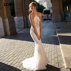 Booma шифоновые Свадебные платья с бисером, Русалка, богемный стиль, с лямкой на шее, пляжные свадебные платья, дешевое свадебное платье со шлейфом