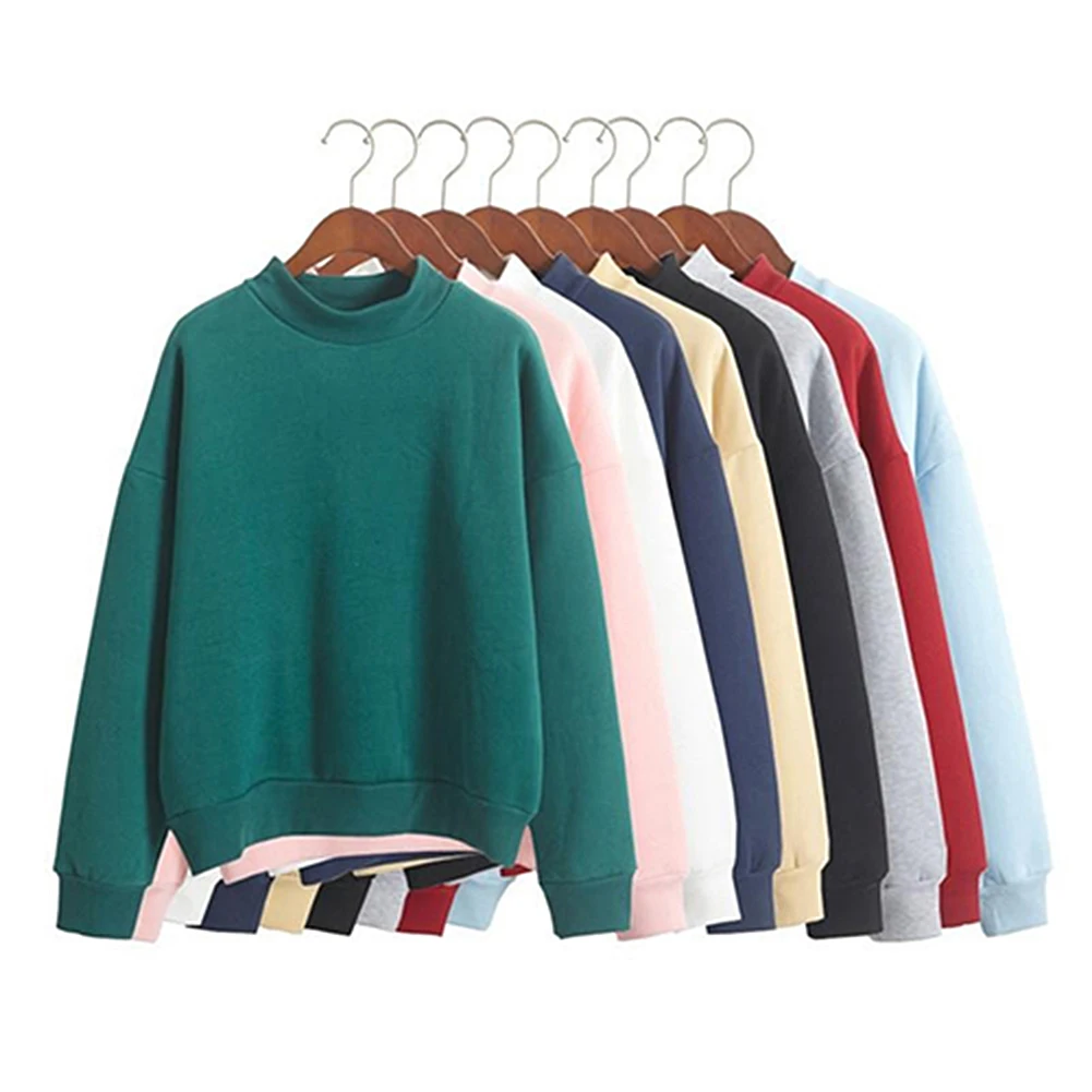 Women Pullovers Hoodies Autumn Winter Casual Solid Color Crew Neck Long Sleeve Sweatshirt Pullover Ladies Loose Tops Plus Size