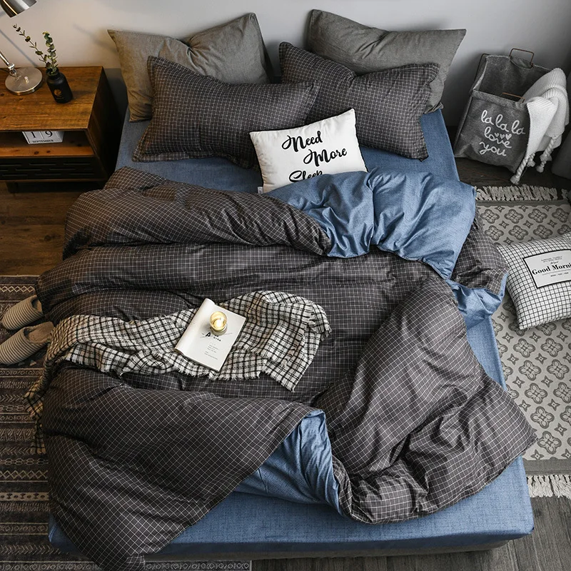 

New Grey beddling set summer bed linen set green flat sheet, pillowcase & duvet cover set Modern bedclothes 3/ 4pcs HOME bed set