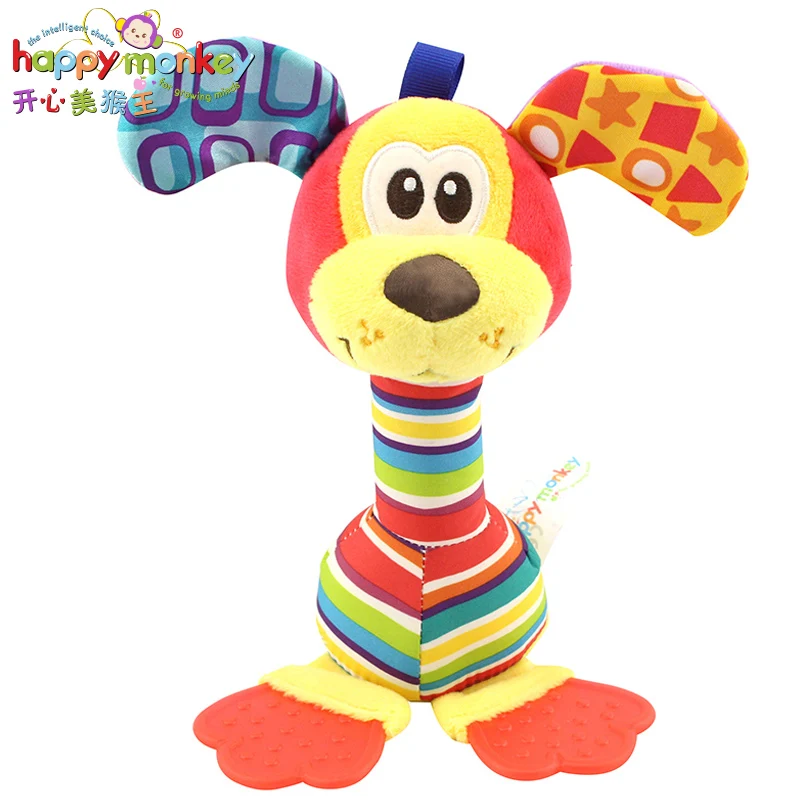 Dog Happy monkey 22 см погремушки детские плюшевые игрушки мягкие колокольчики с прорезывателем животных модель младенческой 0-12 месяцев brinquedos - Цвет: Dog