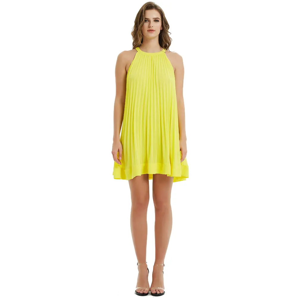 Милое пикантное свободное Плиссированное мини платье модное женское с лямкой на