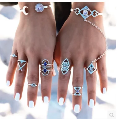 6 шт./компл. модные кольца на костяках этнический хиппи камень подарок для женщин