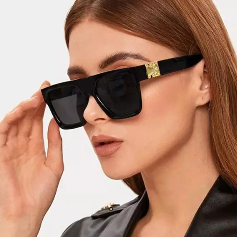 

Black Brand Big Shades For Women Vintage Square Flat Top Luxury Sun Glasses Female Oversize Eyewear Fashion Glasses UV400 Oculos
