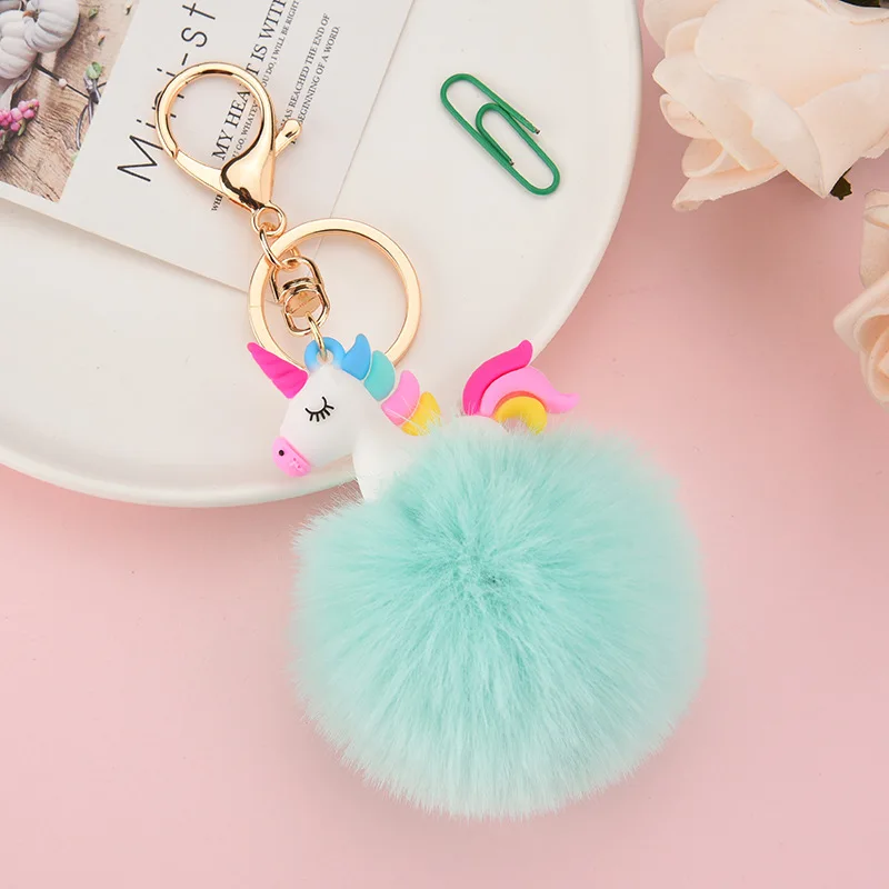 6 см Pom Ball брелок мягкий пластиковый Единорог Искусственный Мех Кролика красочный