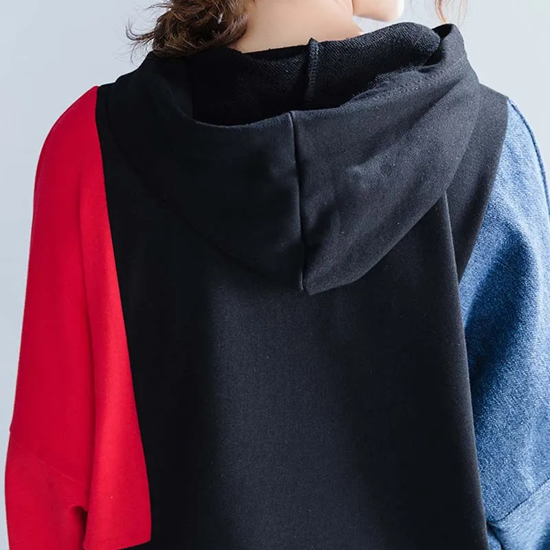 

2 Piece Set Tracksuit 2019 Autumn Winter New Women Suit Cotton Splice Denim Hooded Sweatshirt And Long Pant 2 Piece Set Hoodie