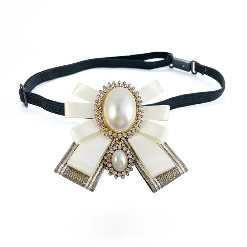 6 i-Remiel Fashion New Korean Pearl Bow Tie Brooch for Female Ancient Rhinestone Lapel Pin Badge Corsage Shirt Collar Accessories - Окраска металла: 6