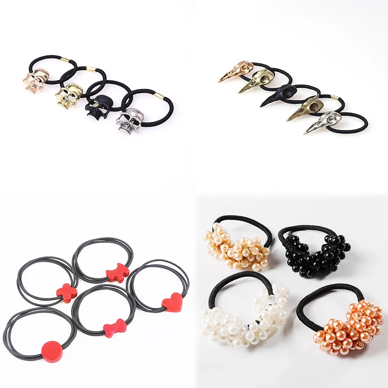 1 шт. Женская резинка для волос с жемчугом и черепом |