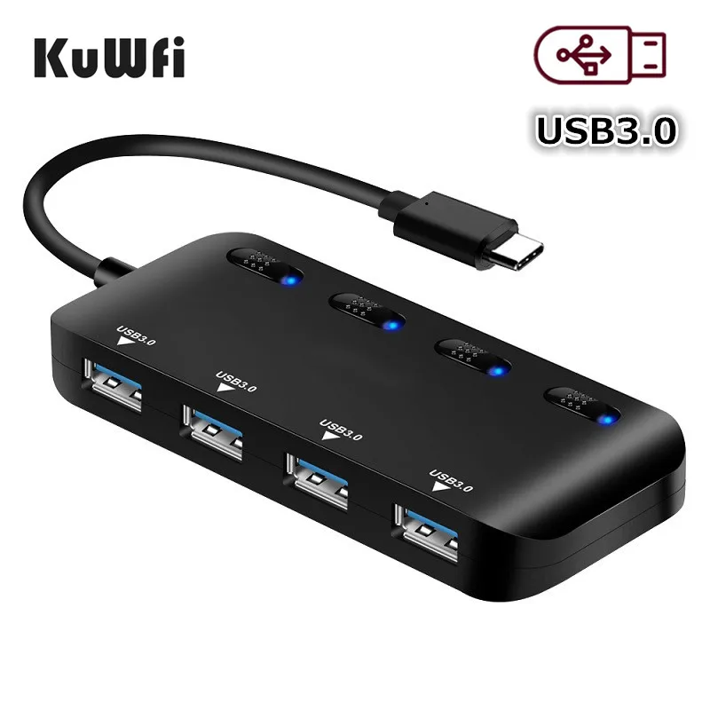 KuWFi USB 3 0 концентратор 4 порта быстрая скорость ультра тонкий USB3.0 сплиттер