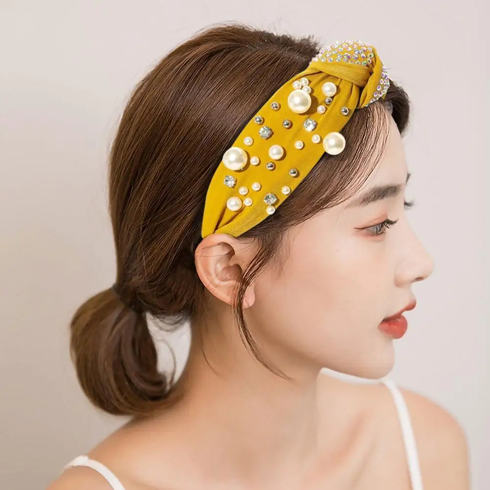 

2021 Fashion Pearl Diamond Rope Knot Hair Band Shiny Women's Accesso Headband Hair Band Hair Jewelry Pearl Girl Handmade Ba S7U1
