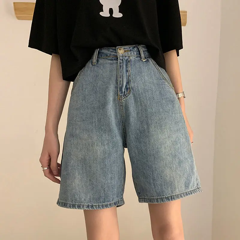 

High waist straight jeans shorts women's summer Korean new loose and thin casual pants wide leg pants