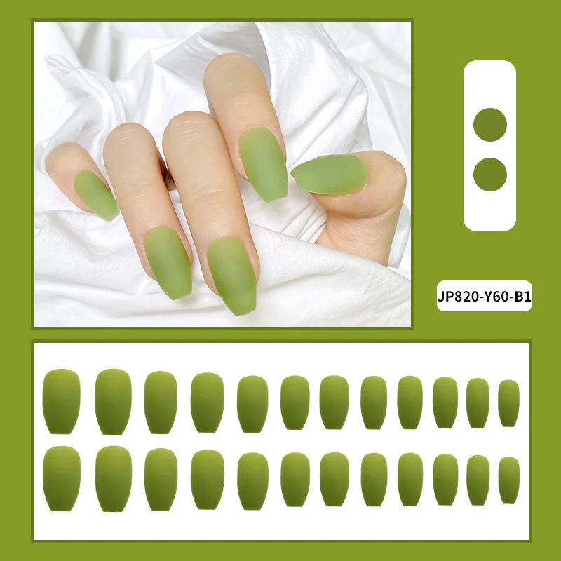 

Накладные ногти, длинные, плоские, матовые, зеленые, наклейки для ногтей, готовые ногти 24 с клеем