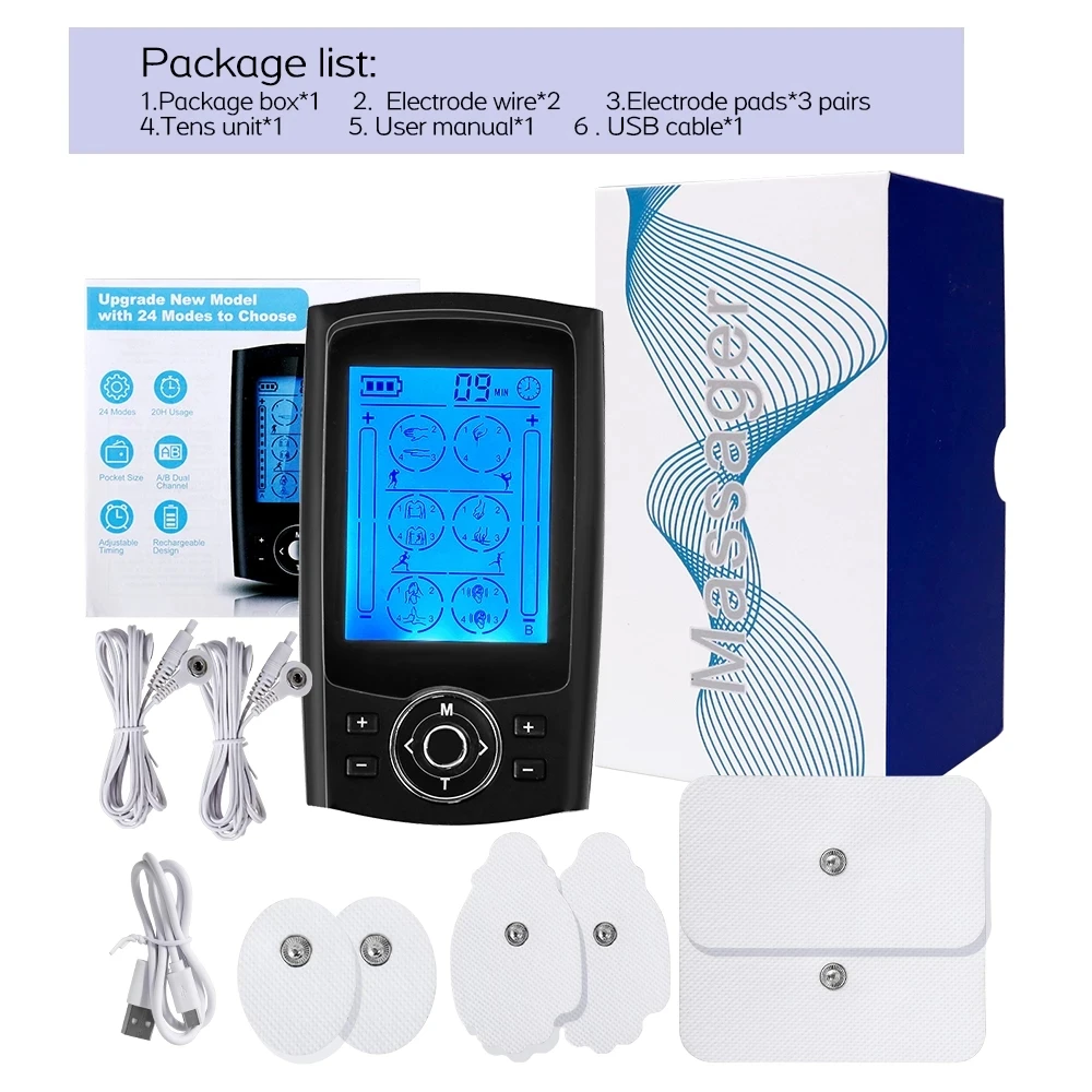 

Muscle Therapy Stimulation Ten Unit 24 Modes Electronic Pulse Massager Pain Relief EMS Electrostimulator For Back Neck Leg Foot