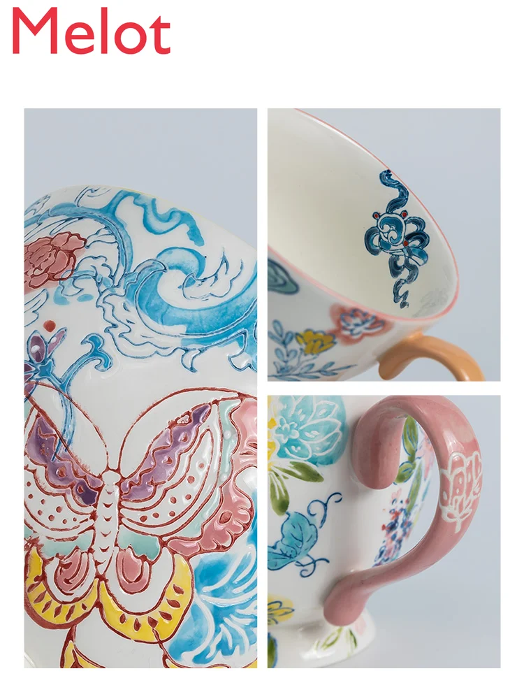 

Fashion High-End Chinese Coffee Cup Oat Cup Breakfast Cup Palace Museum Literary Style Drinking Cup Household Ceramic Mug