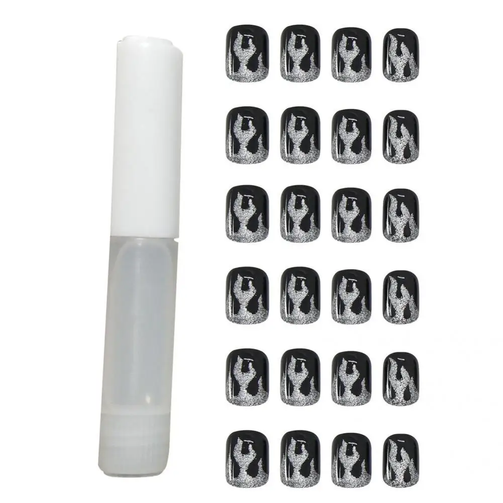 

1Set Nail Art Patch Functional Modern Fine Workmanship White Flame Black Nail Patch for Home False Nail Nail Tips