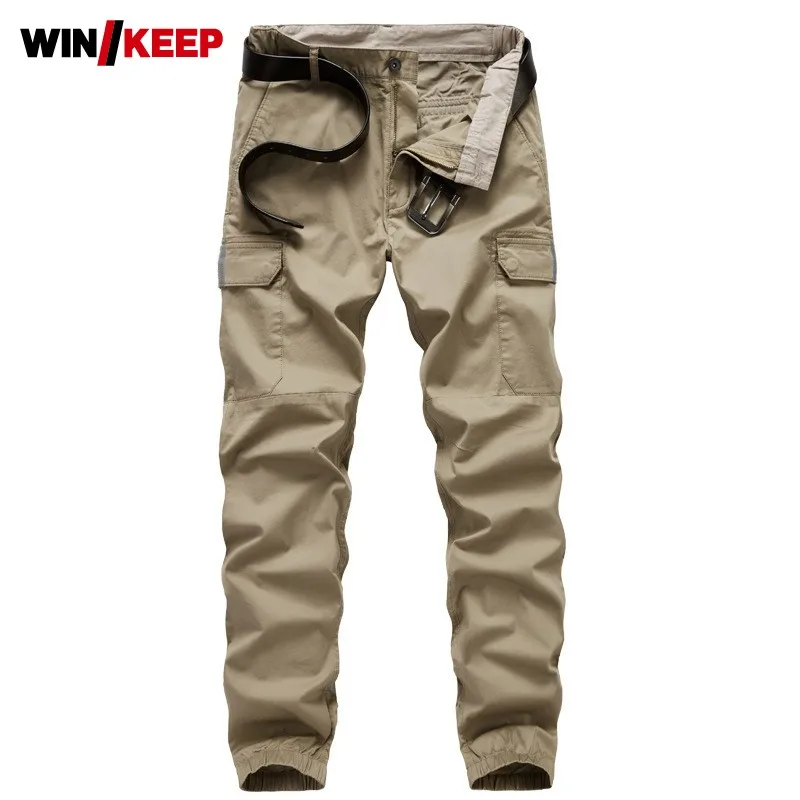 2021 новые мужские Мульти-Карманы Грузовые Штаны с эластичной резинкой на талии
