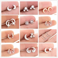 trendy stainless steel moon earrings for women cute crescent ear studs stud earing penagram jewelry gift orecchini a lobo
