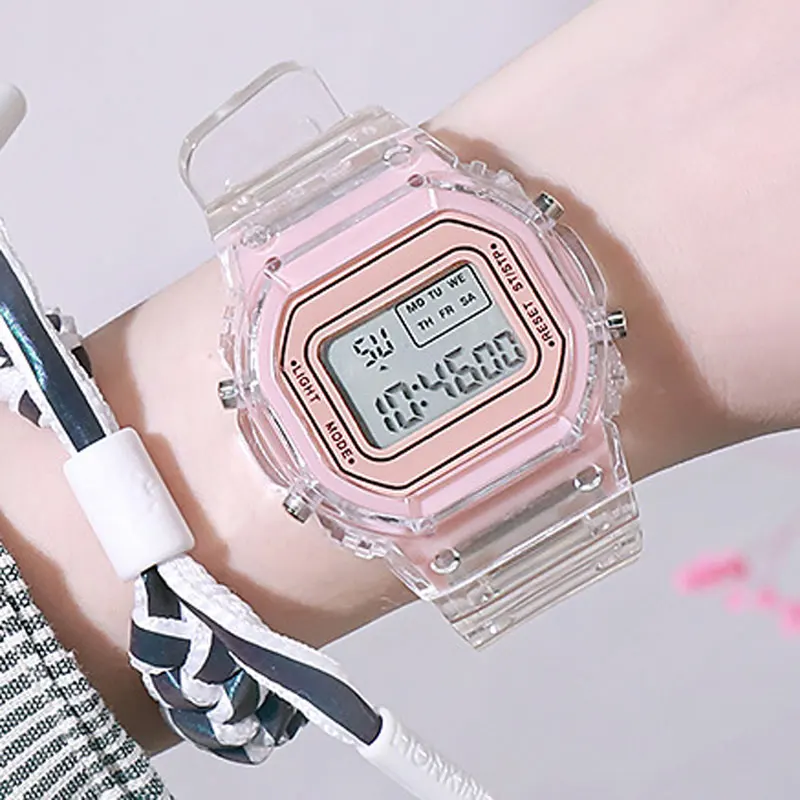 

Digital Children Watches LED Waterproof Transparent Strap Movement Leisure Contracted Fashion Kids Watches Multi-function