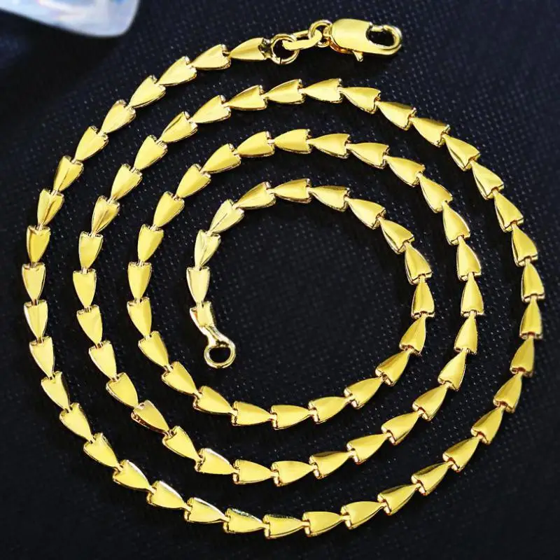 

3mm Gold Color Triangle Chain Necklace Korean Arrowhead Awl Necklace For Women Necklaces & Pendants 16 18 20 22 24 Inch Chain