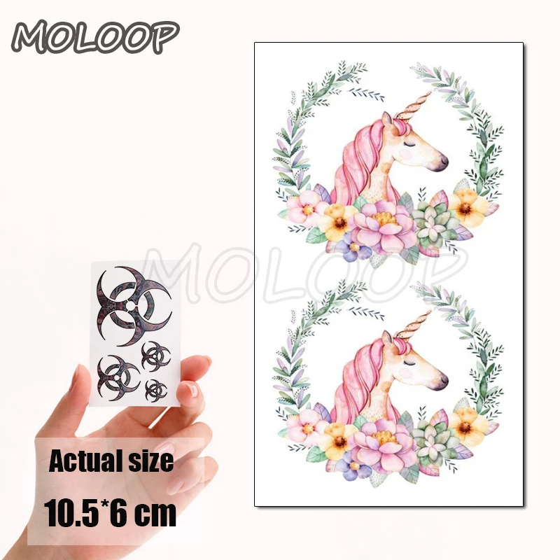 

Water Transfer Tattoo Wreath Cartoon Unicorn Tattoo Body Art Waterproof Temporary Fake Flash Tattoo for Man Woman Kid 10.5*6cm