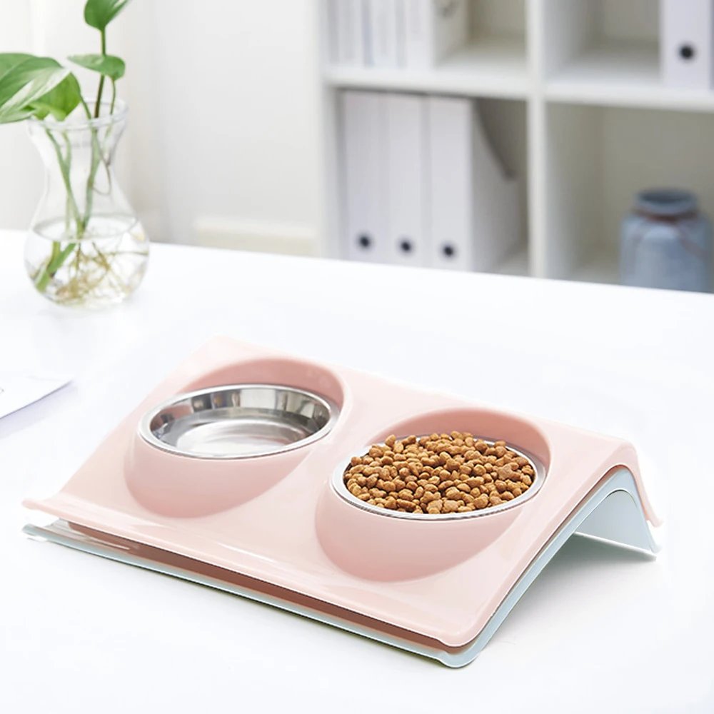 

Stainless Steel Double Dog Cat Bowls Splash-proof Pet Food Water Feeder For Dog Puppy Cats Pets Supplies Feeding Dishes Pet Bowl