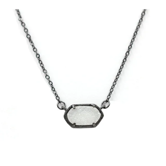 Black Off White N Маленький овальный Кулон Druzy, ожерелье, лучшее качество, черный цвет, блестящий кулон, ожерелье, женский подарок, модные ювелирные изделия - Окраска металла: Black Off White N
