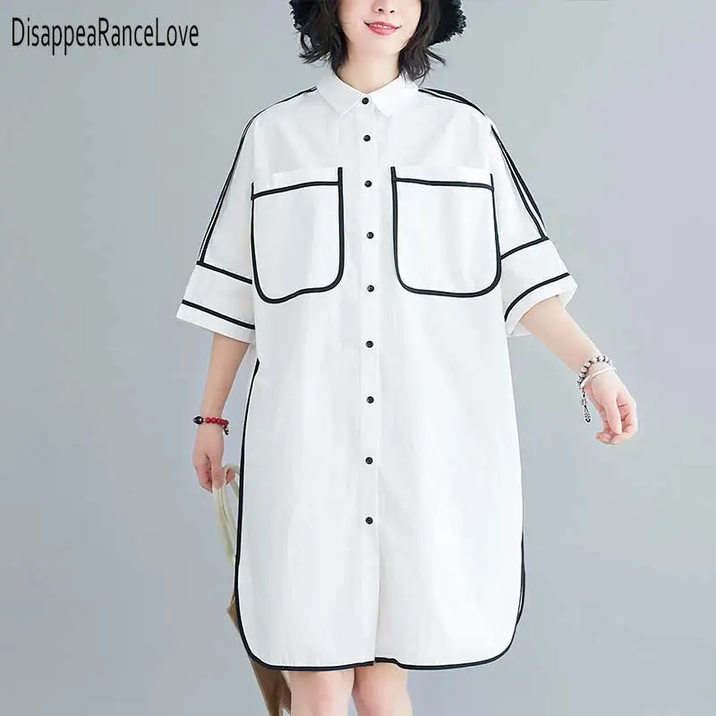 

2021 New Fashion Women Black White Jacket Solid Shirt Single Breasted Turn Down Collar Long Sleeve Pocket Button Feminina