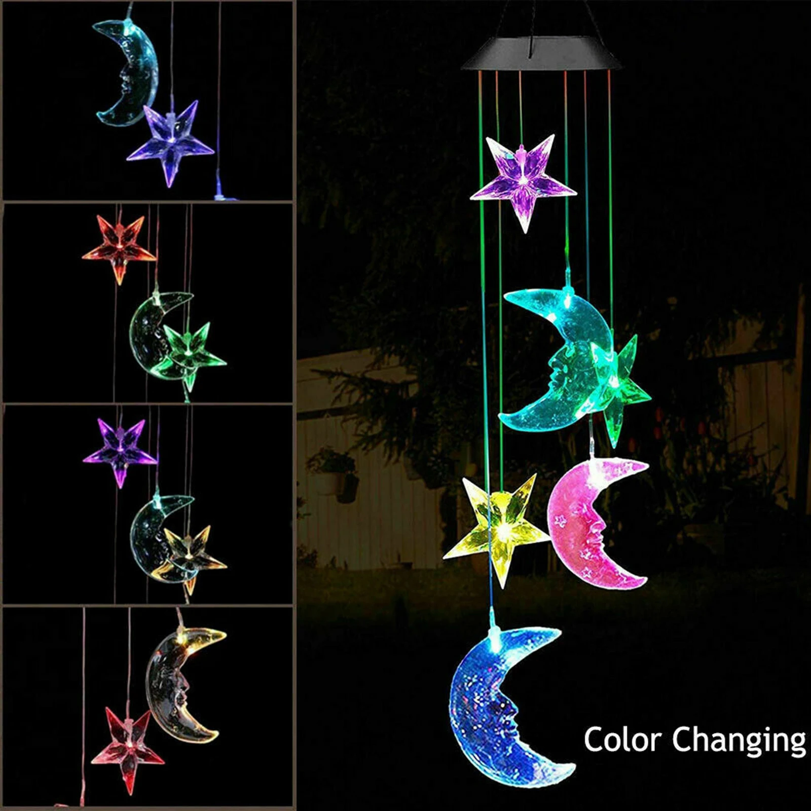 

Moon & Star Solar Wind Chimes Light Memorial Color-Changing for Garden Patio