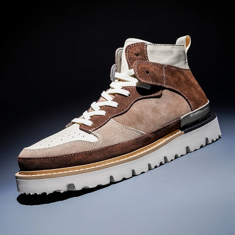 Модные брендовые рабочие ботинки мужские на платформе со шнуровкой в английском