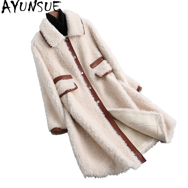 

Длинное Элегантное пальто из настоящей овчины, женские зимние меховые пальто, корейские шерстяные куртки, Casaco Feminino Gxy323