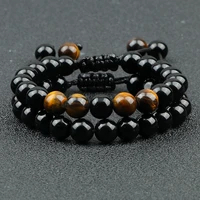 men beads bracelets natural tiger eye stone black onyx lava handmade braceletsbangle women yoga energy meditaion jewelry gifts