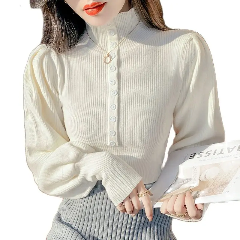 

Casual all-match sweater 2021 autumn and winter slim pullover high neck bottoming sweater Korean fashion women's clothing