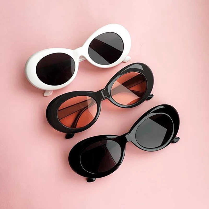 

2021 Trendy Oval Sunglasses Women Vintage Retro Goggle Kurt Cobain Sun Glasses Ladies White Black Eyewear UV400