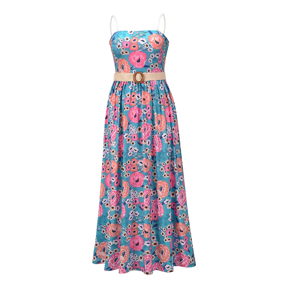 

Yg brand women's 2021 summer new sexy open back belt Print Long bra Sling Dress