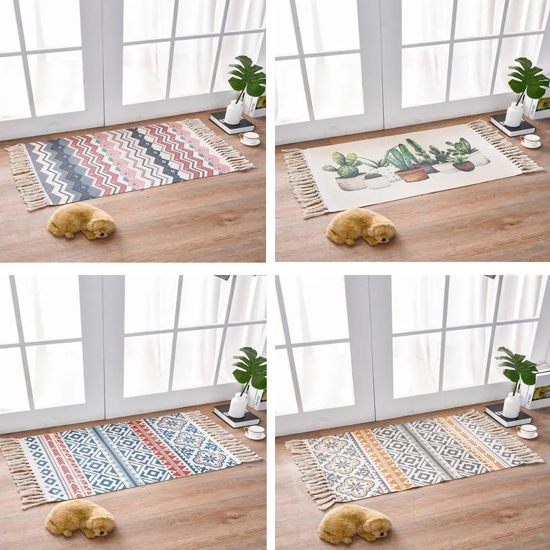 

Nordic Style Flax Floor Mats Ethnic Style Carpet Door Stepping Mats Door Bedroom Anti-slip Mats Home Bohemia Mats
