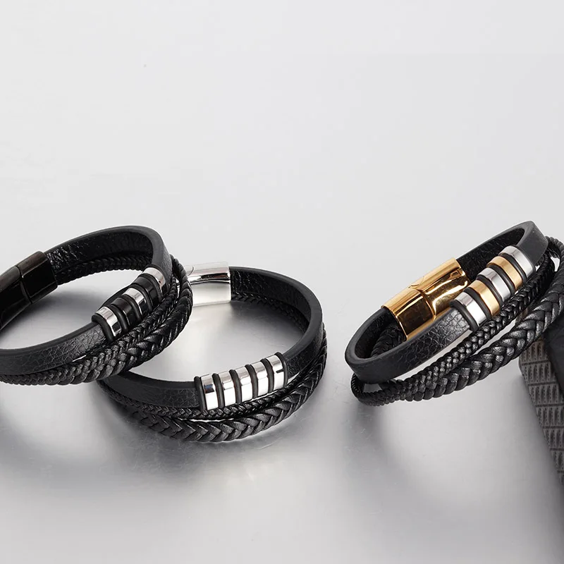 V.YA браслеты для мужчин и женщин из нержавеющей стали мягкой кожи Плетеный