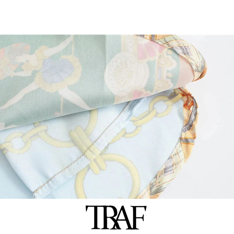 

TRAF Women Fashion Patchwork Chain Print Shorts Vintage High Elastic Waist Side Pockets Female Short Pants Mujer