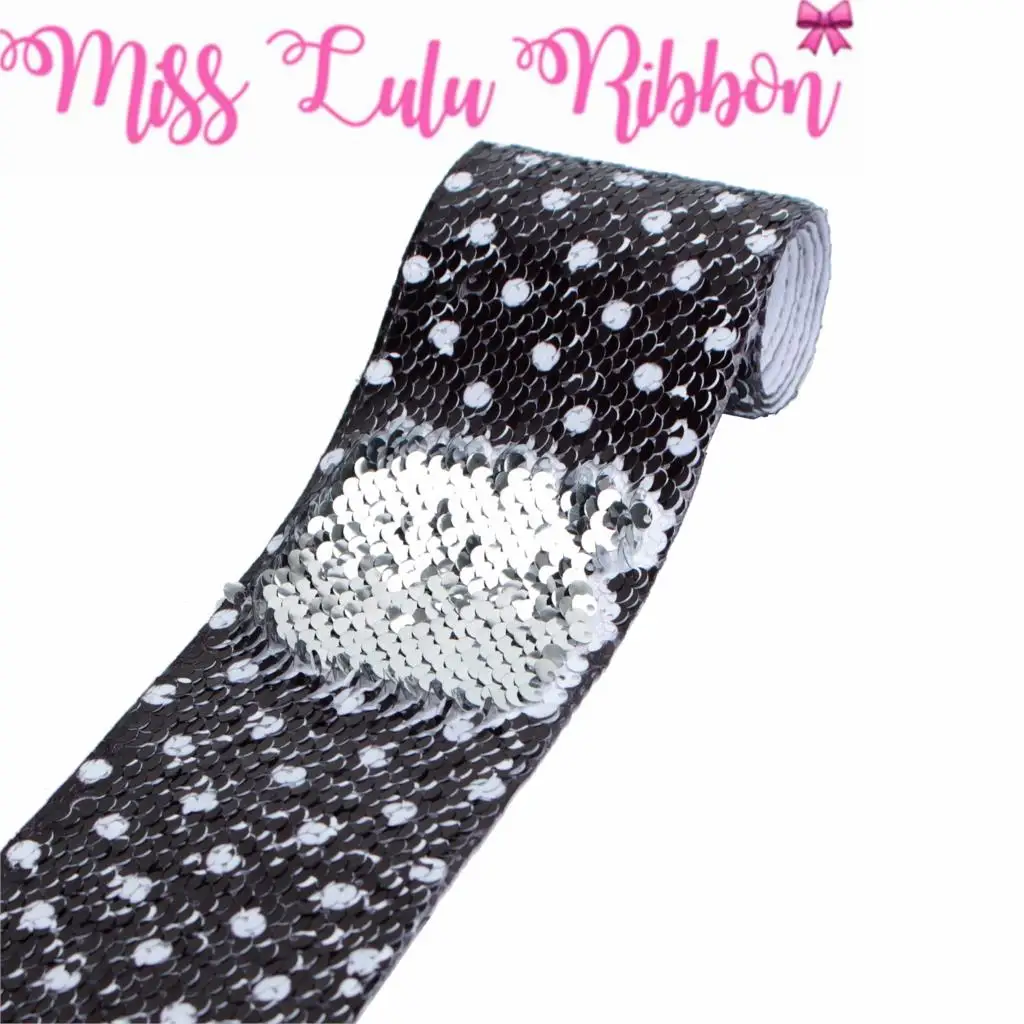 3&quot75mm White Dot Double Reversible Silver Sequin Ribbon DIY Party Gift Bowknots Hair Band Merry Christmas 46yards/roll | Дом и сад
