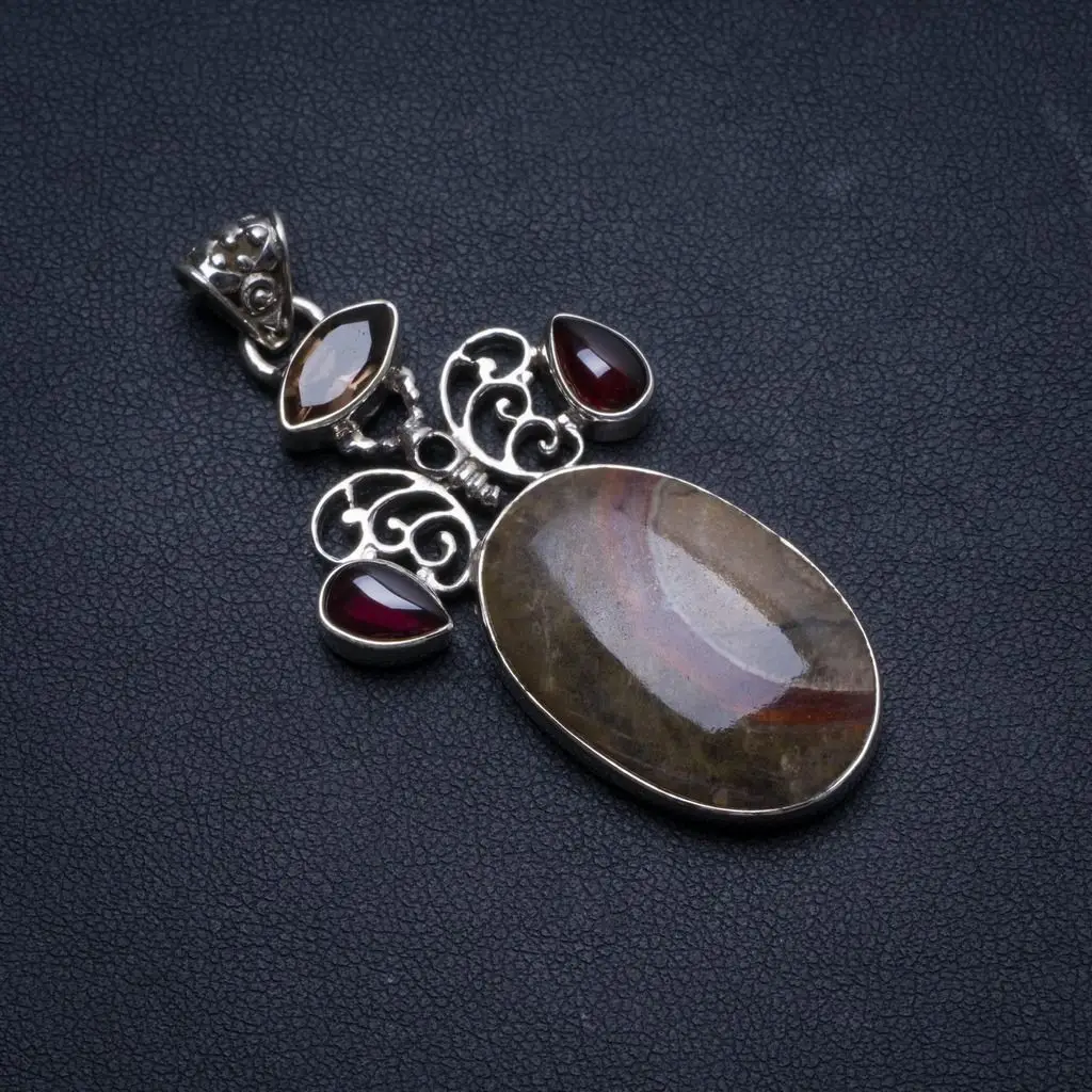 

Natural Ocean Jasper and Amethyst Handmade Boho 925 Sterling Silver Pendant 2 1/4" U0449