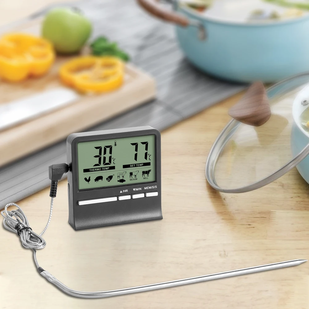 Digital Kitchen Thermometer LCD Display Long Probe for Grill Oven Food Meat Cooking Alarm Timer Measuring Tools | Дом и сад