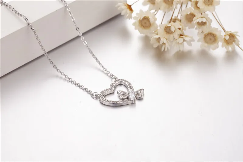 

Brand honeybee Heart Pendants 5A Zircon Cz Real 925 Sterling silver Wedding Pendant with Necklace for women girl Birthday Gift