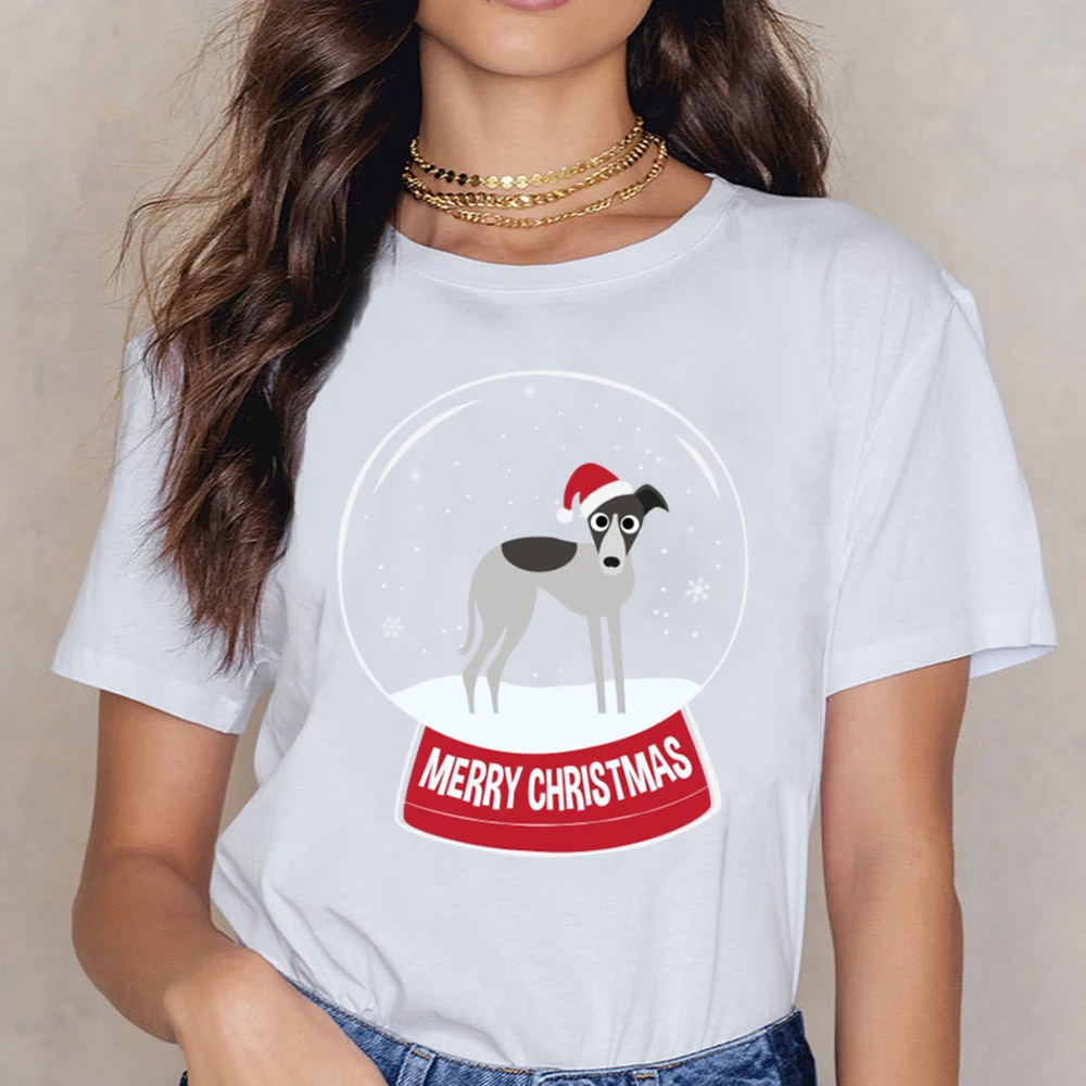 Топы Футболка женская Whippet Merry Christmas Snowball забавная Harajuku на заказ футболка | Женская