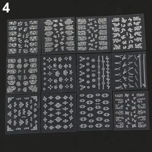 4 12 листов Рождественская Снежинка молния 3D наклейки для Неил арта украшения для кончиков ногтей наклейки самоклеящиеся Красота переводятся с помощью воды, декоративный для маникюра DIY - Цвет: 4