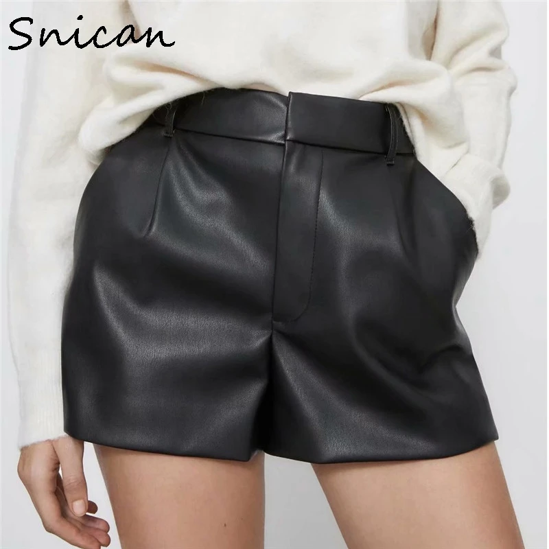 Za Women Faux Leather Shorts A Line High Waist Female Bottom Pantalon Taille Haute Spring Fashion Solid Cuir Femme Zora 2021