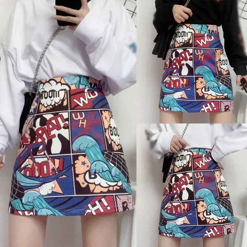 

2021 New Fashion Graffiti Skirt Design Sense Female Tie-dye Bag Hip Mini Sexy Skirts Japanese Harajuku Casual Thin Sailor Suit